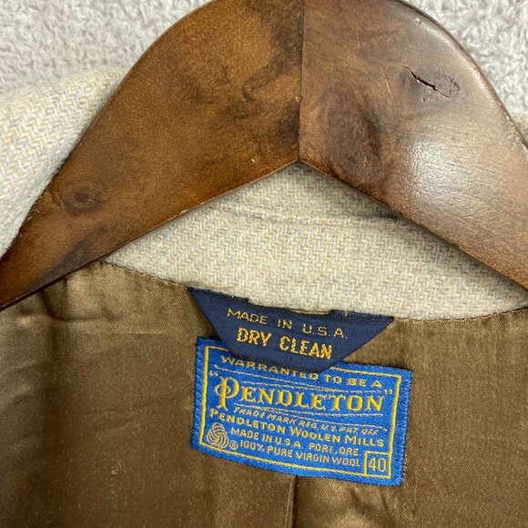 Pendleton Men's Size 40 100% Virgin Wool Long Pea Coat Made In USA Beige - Picture 5 of 10
